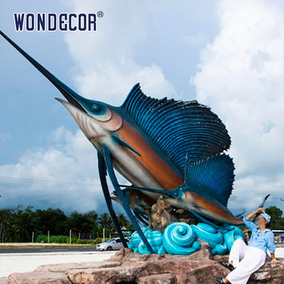 Outdoor Metal Fish Decoration Hotel Deco Life Size Bronze Blue Marlin Fish Statue for Sale
