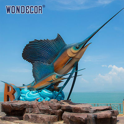 Outdoor Metal Fish Decoration Hotel Deco Life Size Bronze Blue Marlin Fish Statue for Sale