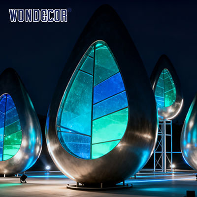 Large-scale Outdoor Plaza Metal Light and Shadow Art Installation: Water Drop Stainless Steel Sculpture