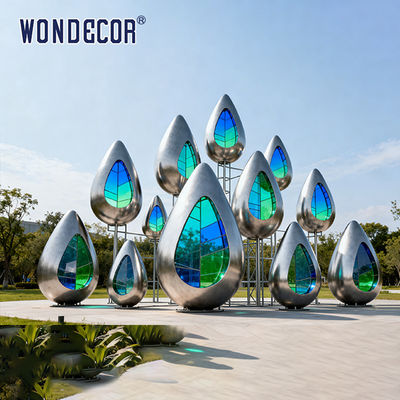 Large-scale Outdoor Plaza Metal Light and Shadow Art Installation: Water Drop Stainless Steel Sculpture