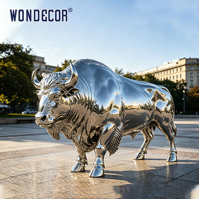 Extra Large Light Luxury Mirror Stainless Steel Bull Sculpture, Finance-Themed Urban Landmark Landscape Art Statue For Outdoor Commercial Plaza
