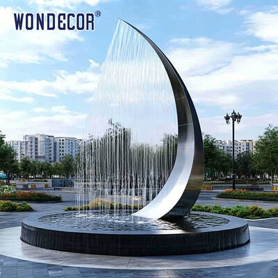 Large outdoor park square fountain stainless steel sculpture